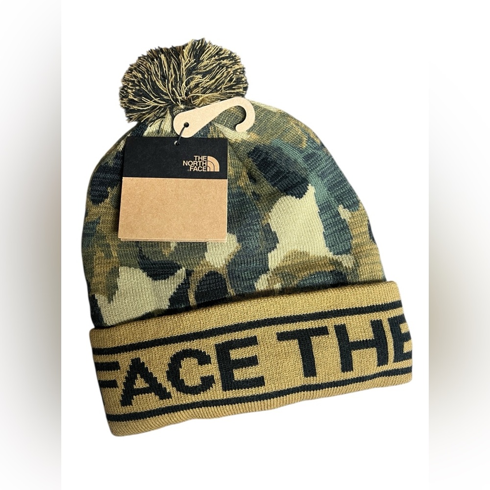 North Face kids camouflage print Pom beanie